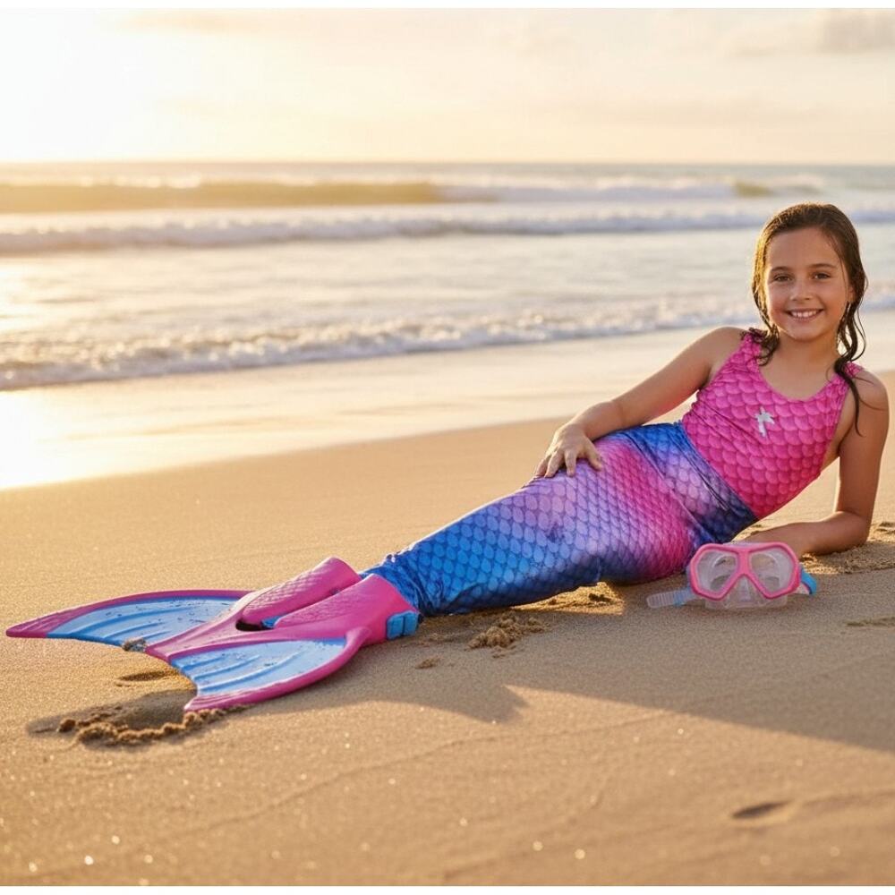 Body Glove Mermaid Monofin & Swim Mask Kids Linden Pink Blue Swimming Fin Set